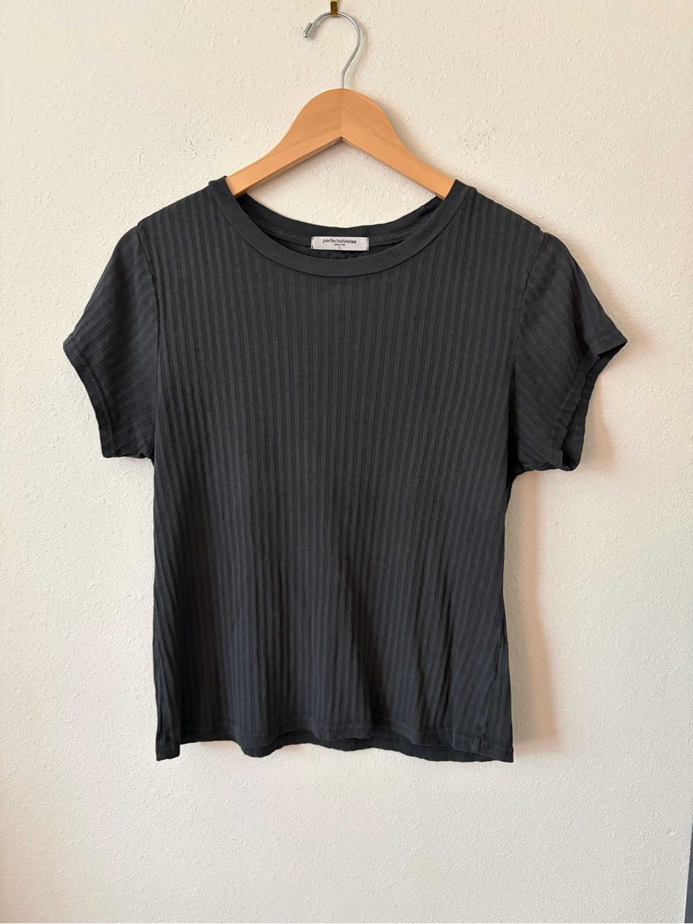 Perfectwhitetee Ribbed Supima Cotton Tee Made in USA Size L